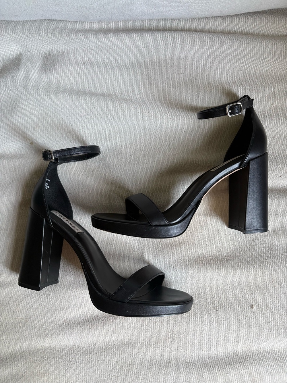 Steve Madden Black Ankle-Strap Platform Block Heels